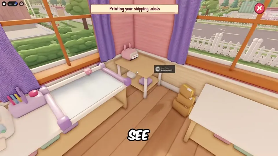 Shipping desk by the window with label printer