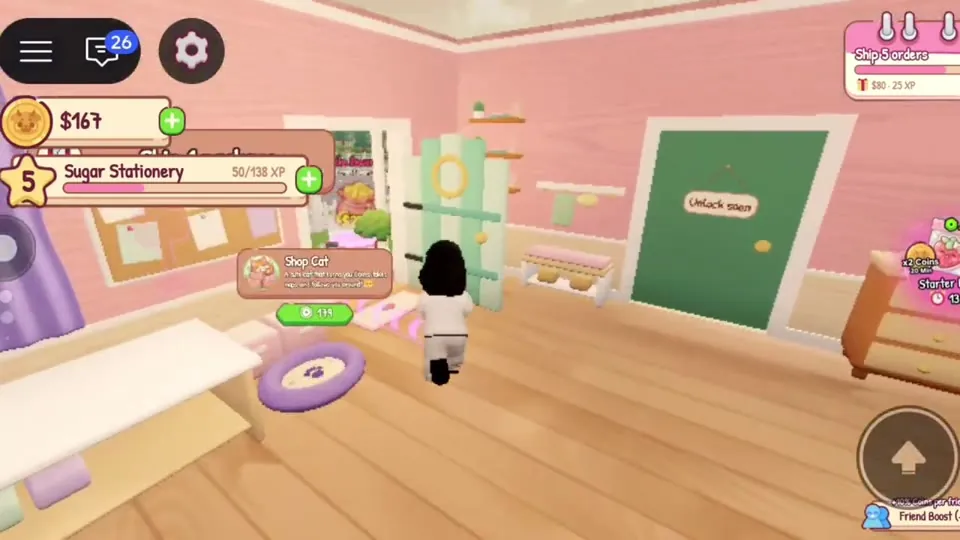 Room with a Shop Cat purchase popup on the right